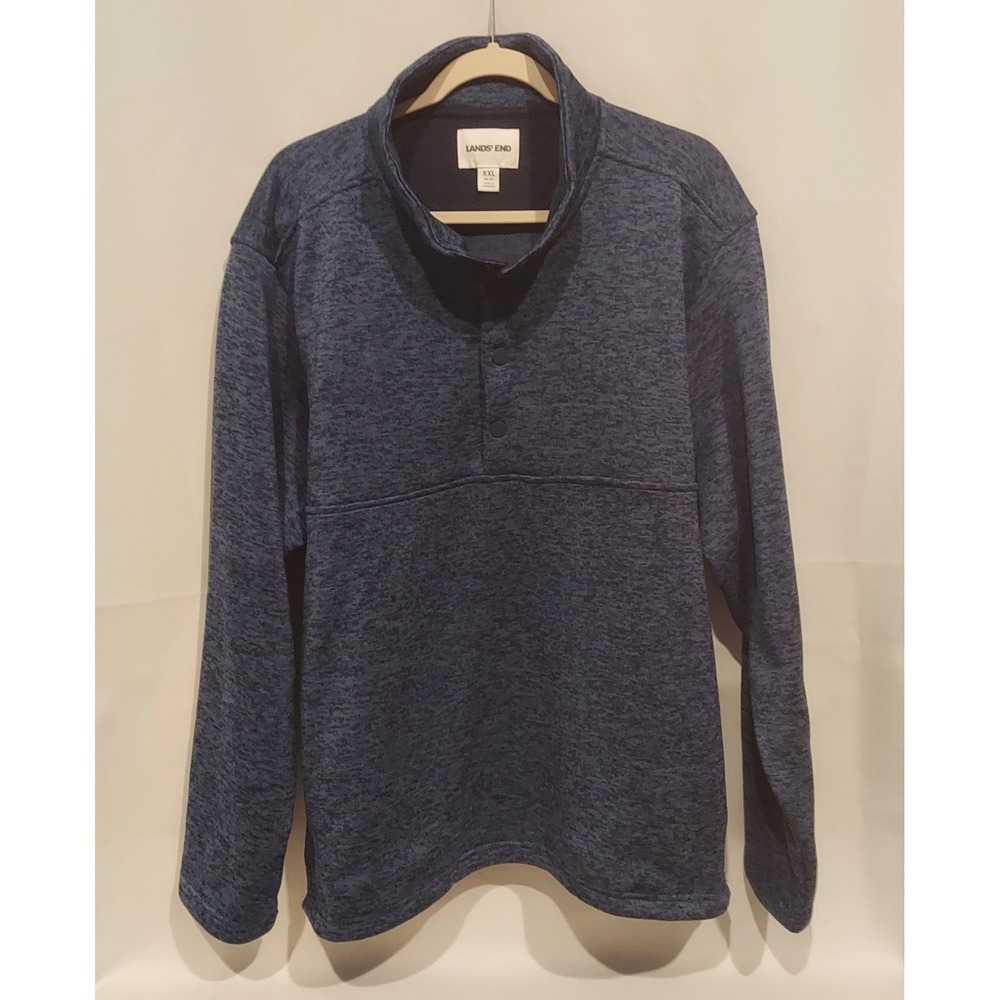 Lands End Mens Navy (Brushed) Sweater Fleece Snap Neck Pullover Jacket Size XXL‎
